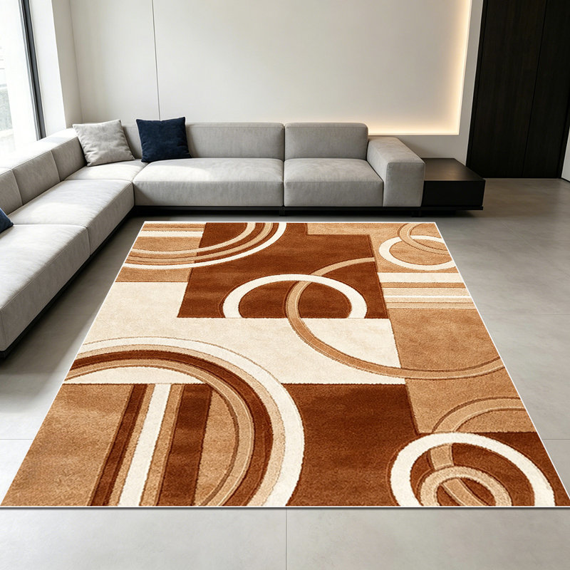 1PC Geometric Abstract Brown Circle & Stripe Pattern area rugs for Living Room, Soft, All seasons, Easy-maintain, Washable Indoor mat, Farmhouse suitable for dining table, kitchen, bedroom, entryway, home office, patio, Home Decor, Outdoor Decor.