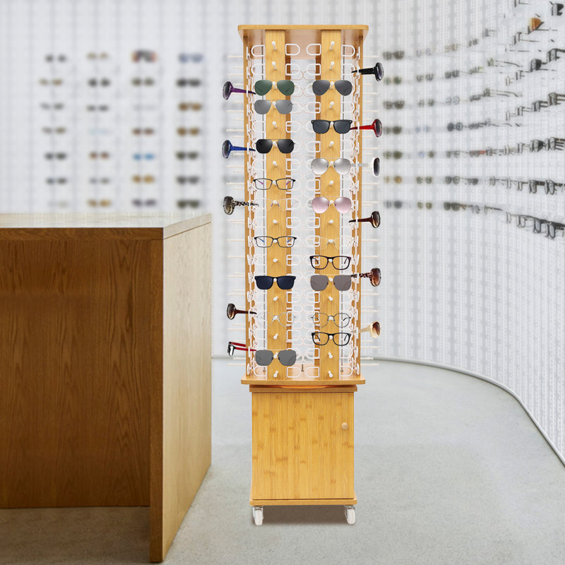 Présentoir à lunettes sur pied à 4 côtés, Naturel