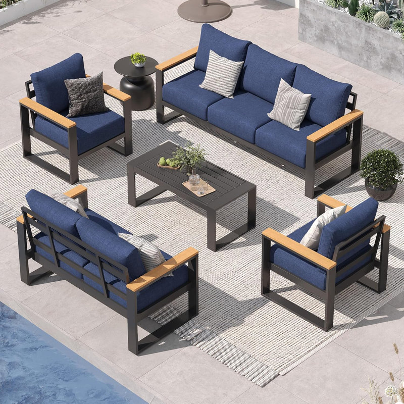 7-Person Aluminum Outdoor Seating Group with Olefin Cushions, Navy