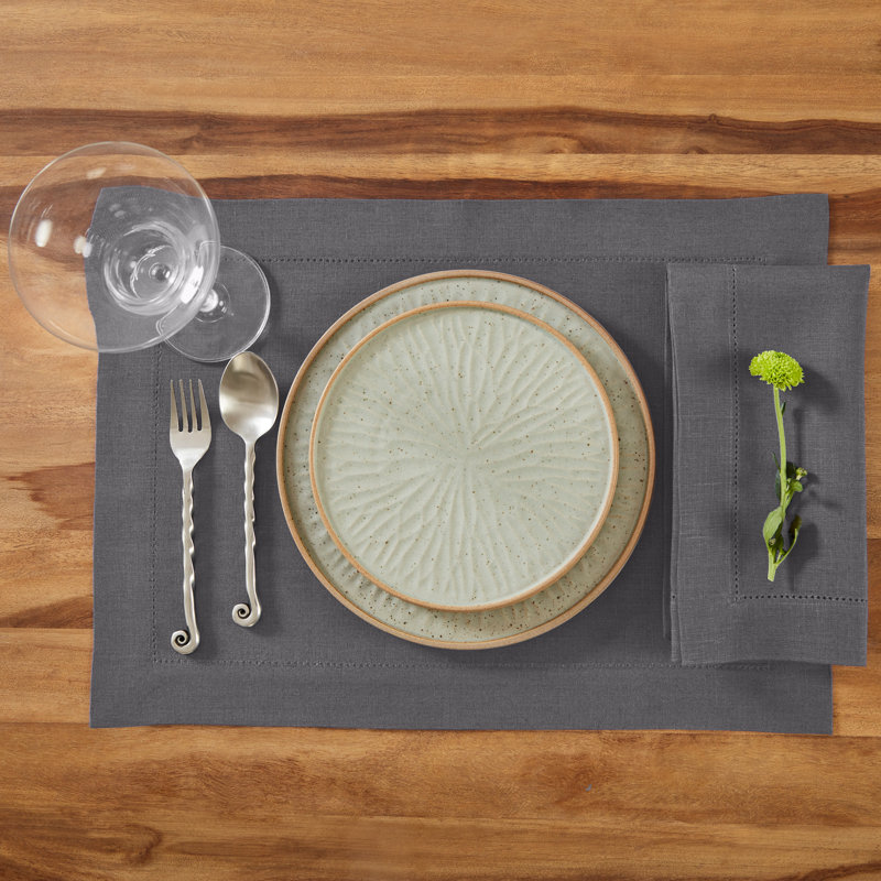 Medium Weight Hemstitch - 100% Pure Linen Dinner Napkins, Charcoal