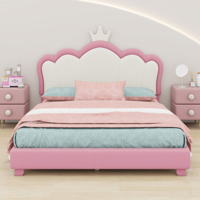 Upholstered Princess Bed With Crown Headboard