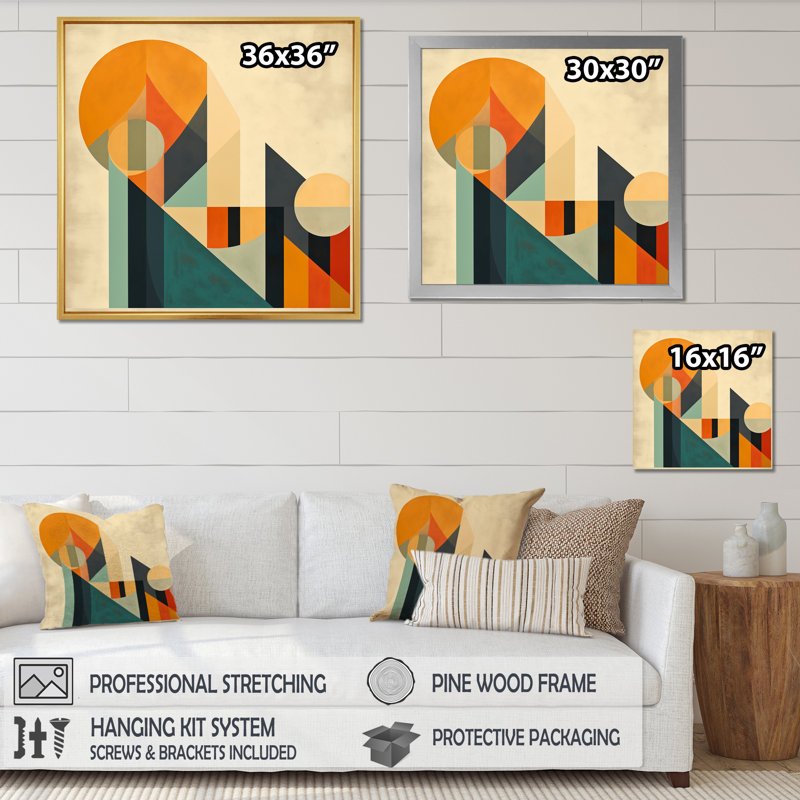 Full Moon Symphony Midcentury Abstract - Art mural moderne sur toile Midcentury, 30" H x 30" W, Cadre naturel flottant