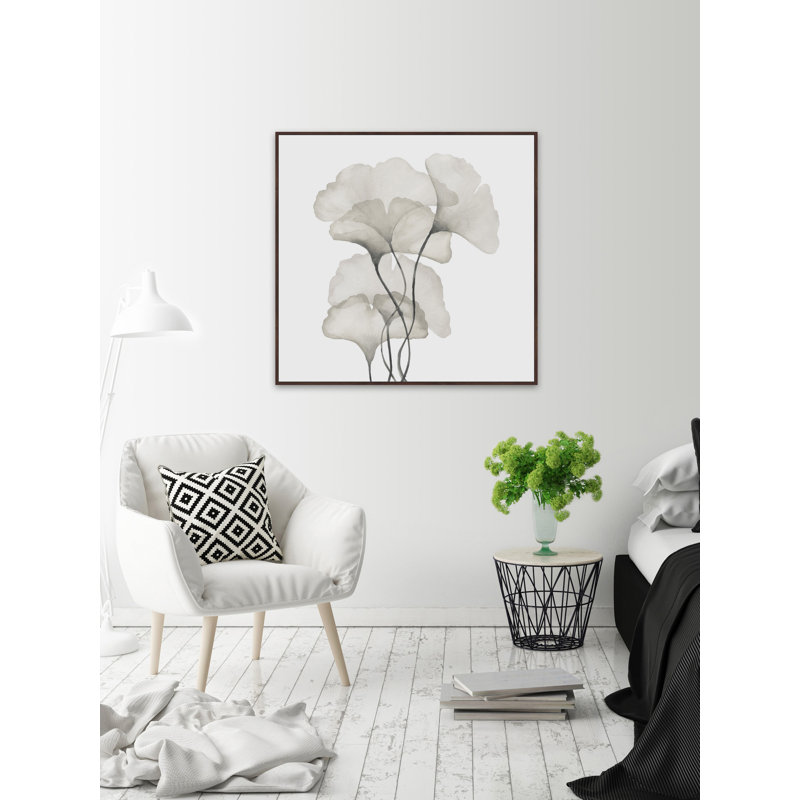 «Ginkgo Biloba Leaves», reproduction d'art graphique à cadre flottant, H 16 po x l 16 po x P 1,5 po, Encadrement brun