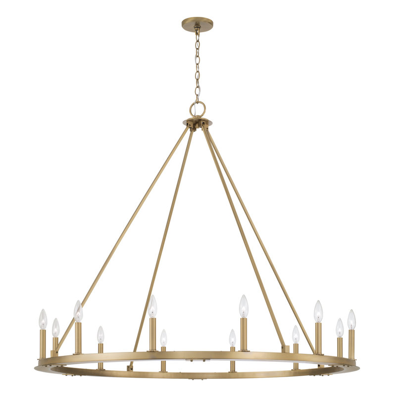 Aged Brass 12-Light Wagon Wheel Candle Chandelier