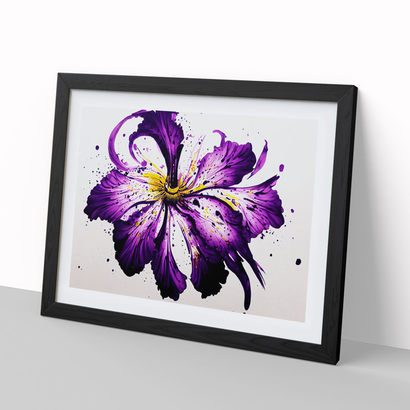 Iris Flower Splash Vol.2 Abstract - Single Picture Frame Painting, 46cm H x 64cm W x 2cm D, Black