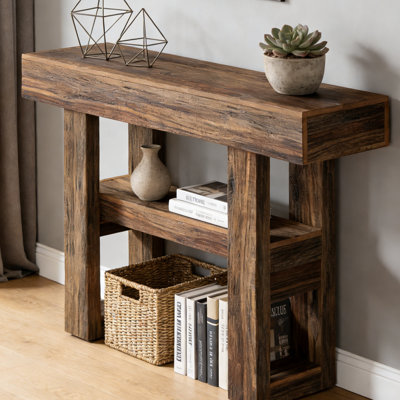 Console 41,34 po, canapé-lit étroit à 2 niveaux avec tablette de rangement pour couloir, vestibule, salon, brun rustique