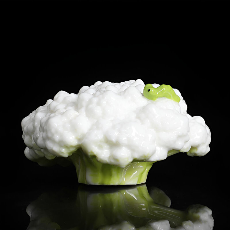 Handcrafted Broccoli Ornament - Elegant Ceramic Decor For Tea Table And Wine Cabinet, 1.57" H x 3.35" W x 3.15" D