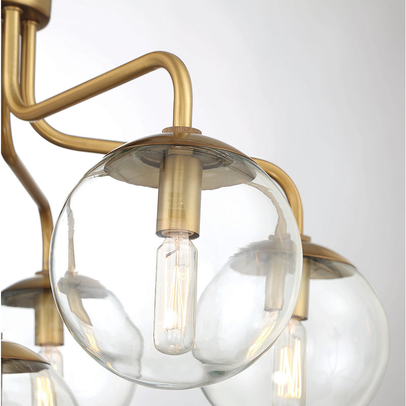 Plafonnier 6 lumières en laiton chaud Chemise, Laiton, Transparent