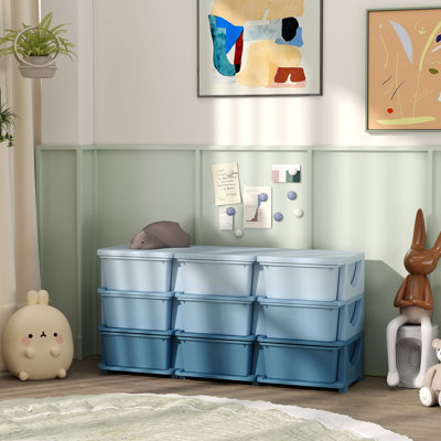 Unité de rangement pour enfants à 3 niveaux avec coffre à jouets 9 tiroirs QABA