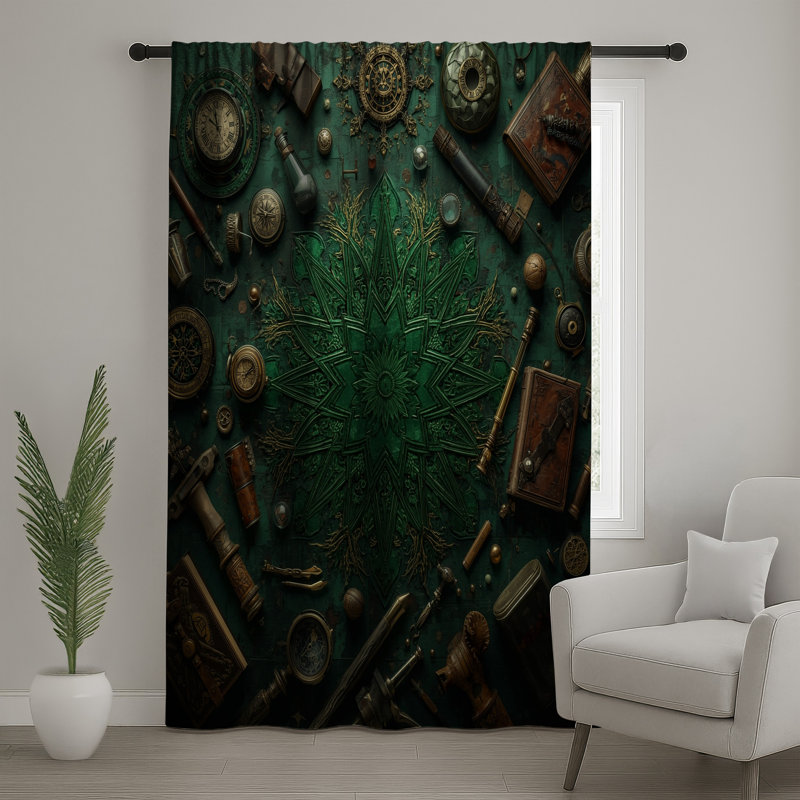 Rideaux de fenêtre Steampunk Compass Collection, 50 po x 92 po - 1 panneau, Transparent
