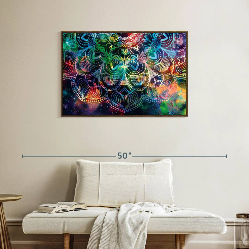 Mandala céleste, 37 po x 25 po, Cadre flottant en noyer