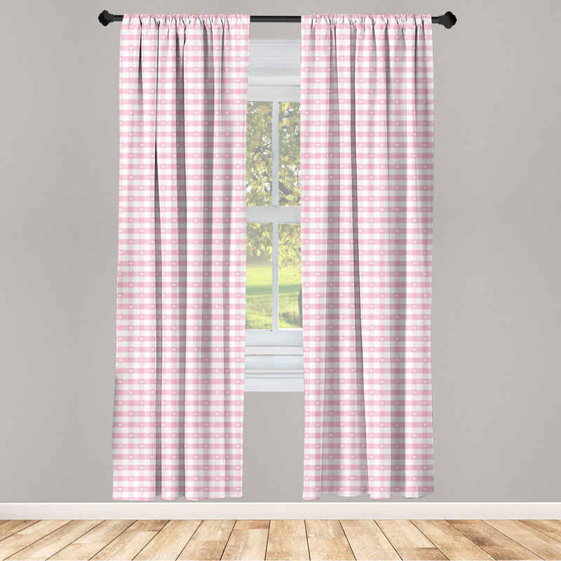 Checkered Semi-Sheer Rod Pocket Curtain Panels, 28" x 95", Baby Pink