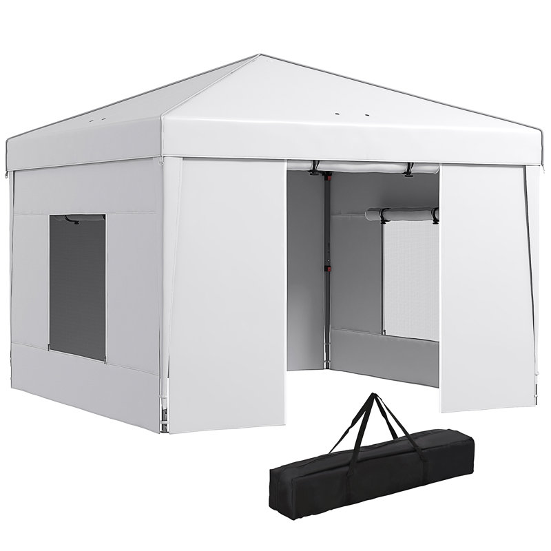 Abri escamotable avec parois latérales Outsunny 9,7 pi x 9,7 pi, Blanc