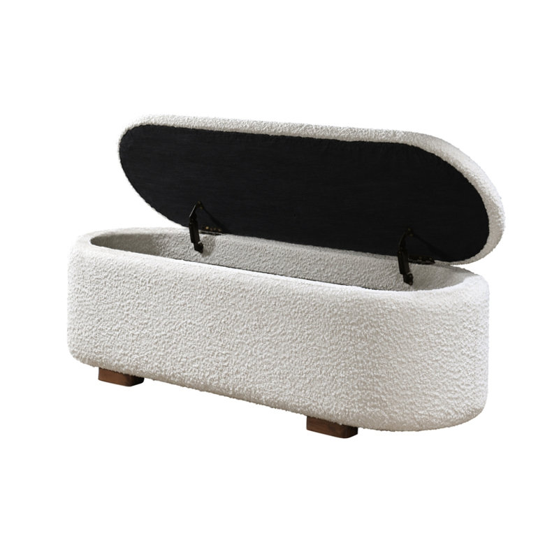 Sandro Beige Bouclé & Walnut Bench w/Storage