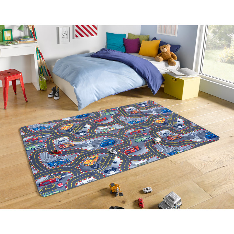 Race Track Tufted Grey/Blue Indoor Rug, Rectangle 160 x 240cm