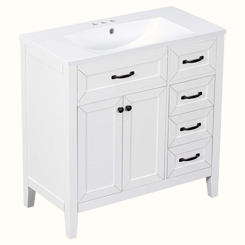 Ensemble de meuble-lavabo simple 35,98 po avec dessus Pyle, Noir, Blanc