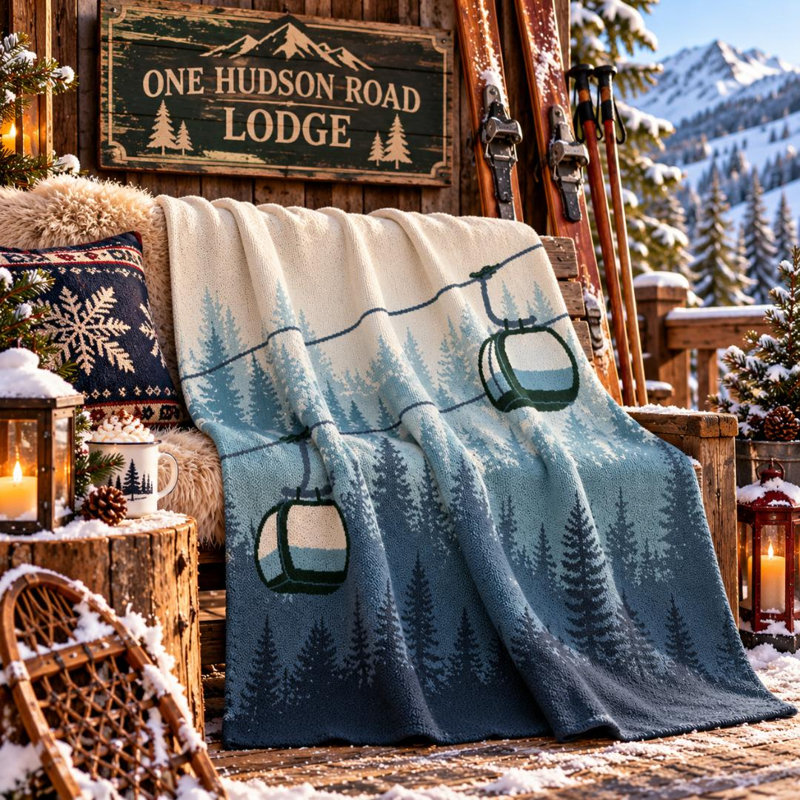 In2Green Winter Sports Mountain Knit Throw