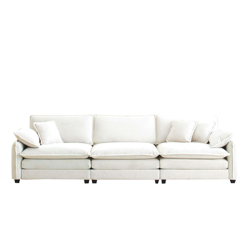 3-Seater Sectional Sofa, Beige Corduroy