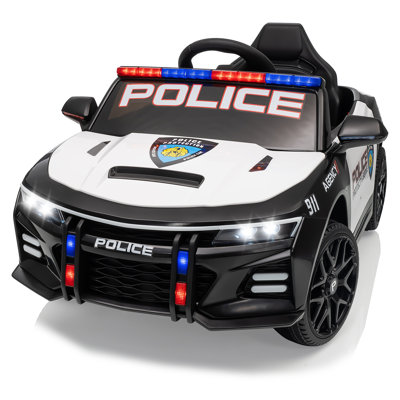 Voiture de police électrique à piles avec télécommande, sons d'urgence, gyrophares, musique et suspension à ressorts pour enfants