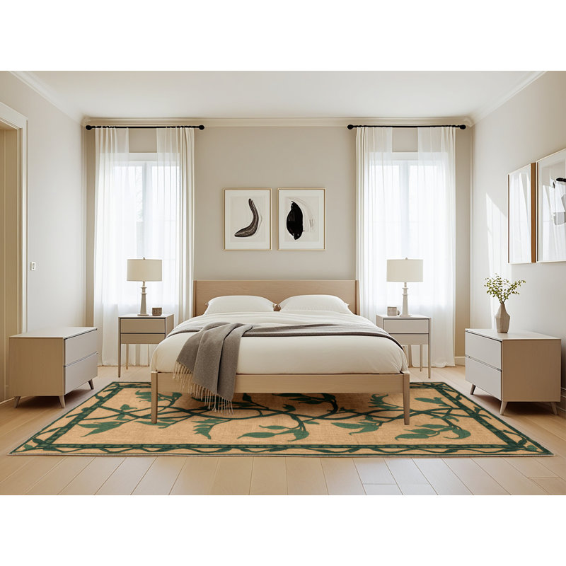 Tapis botanique brun lavable à la machine, Rectangle 5 pi x 8 pi