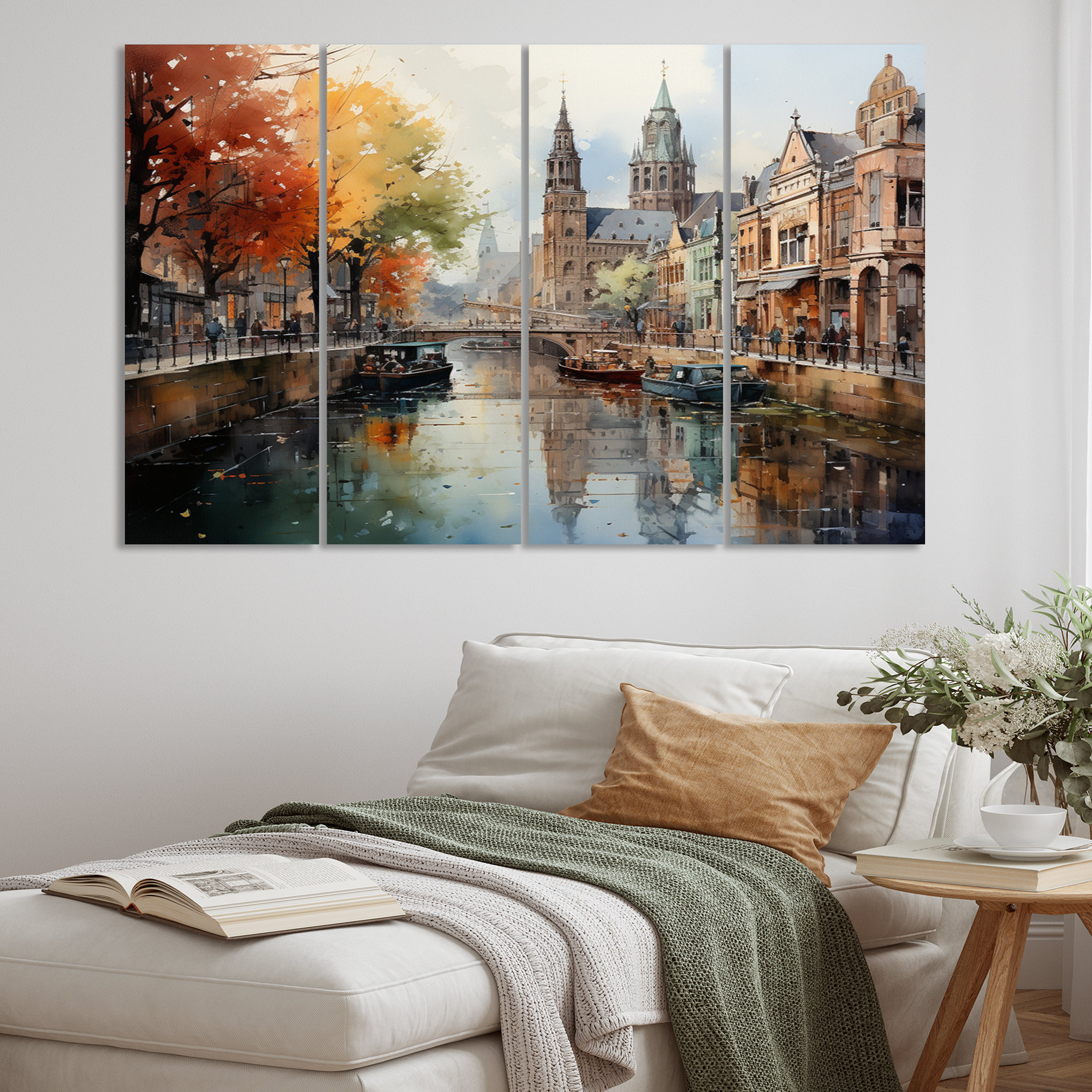 DesignArt Beige Canal Urban Reflections Cityscape - Canals Metal Wall
