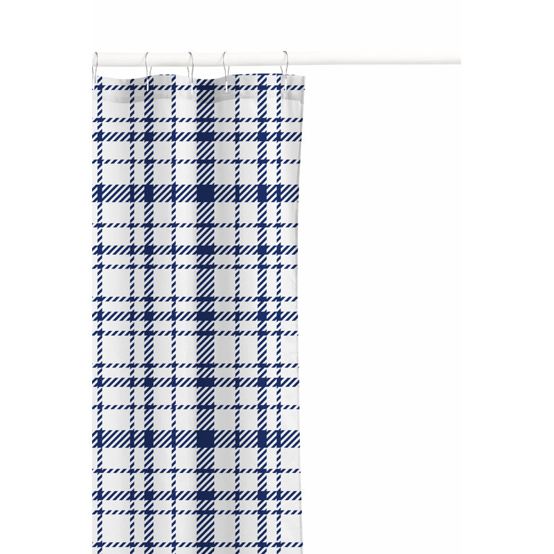 Liz Plaid Ultra-Thin Lightweight Shower Curtain, Navy