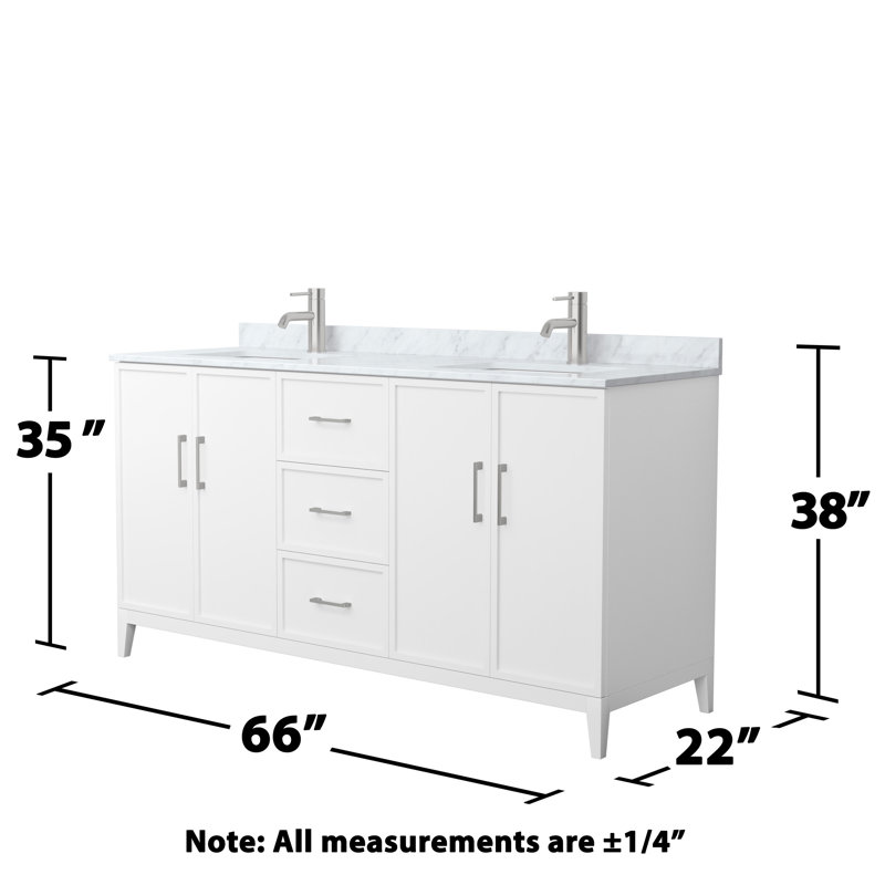 Elan Double Bathroom Vanity with Marble Top, White, Brushed Nickel, 66"
