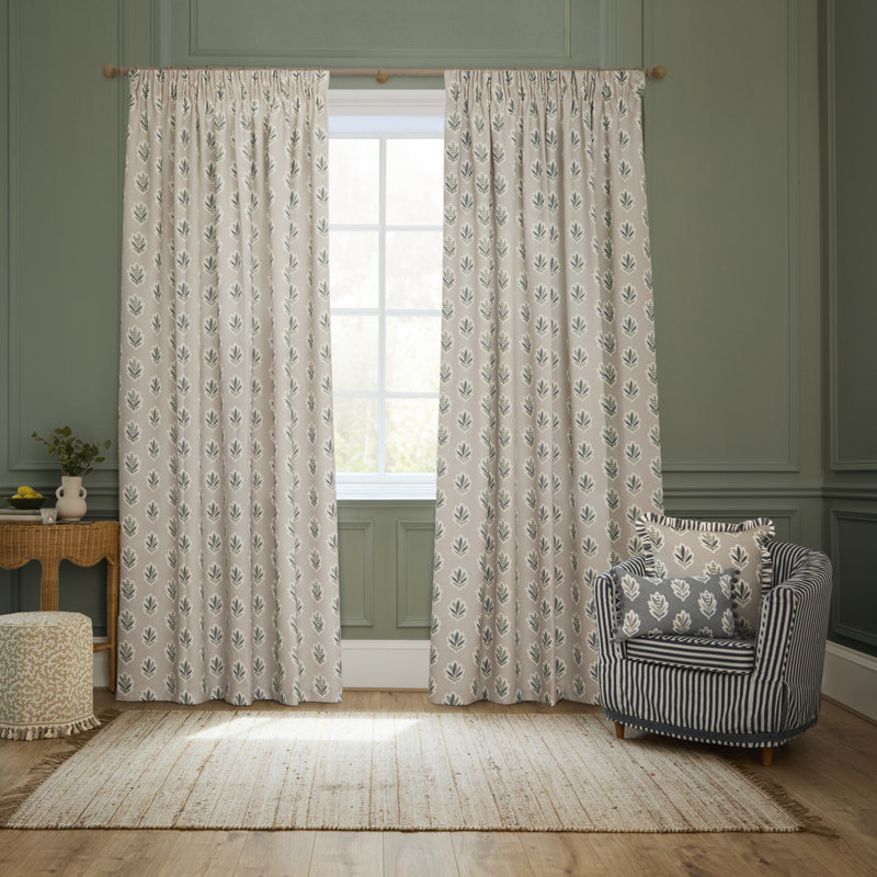 Sessile Leaf Room Darkening Curtain Panel Pair, Beige, 89.76cm Width x 182cm Drop