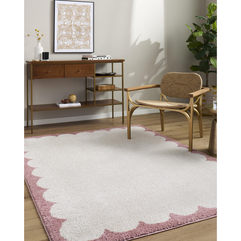 Catrin Machine Woven Rug, Rectangle 2' x 2'11", Pink/Ivory