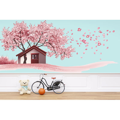 Décalcomanie murale fleur de cerisier, autocollant arbre rose, art mural chambre d'enfant, décoration de chambre de bébé, murale floral maison, 118 g