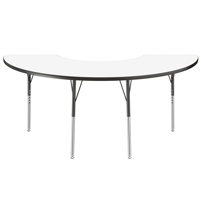 Table d'activité demi-lune effaçable à sec avec pieds réglables - blanc / noir, Tableau blanc / noir, Demi-lune