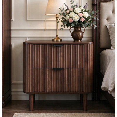57cm Wide Bedside Table Wood Nightstand 2-drawers
