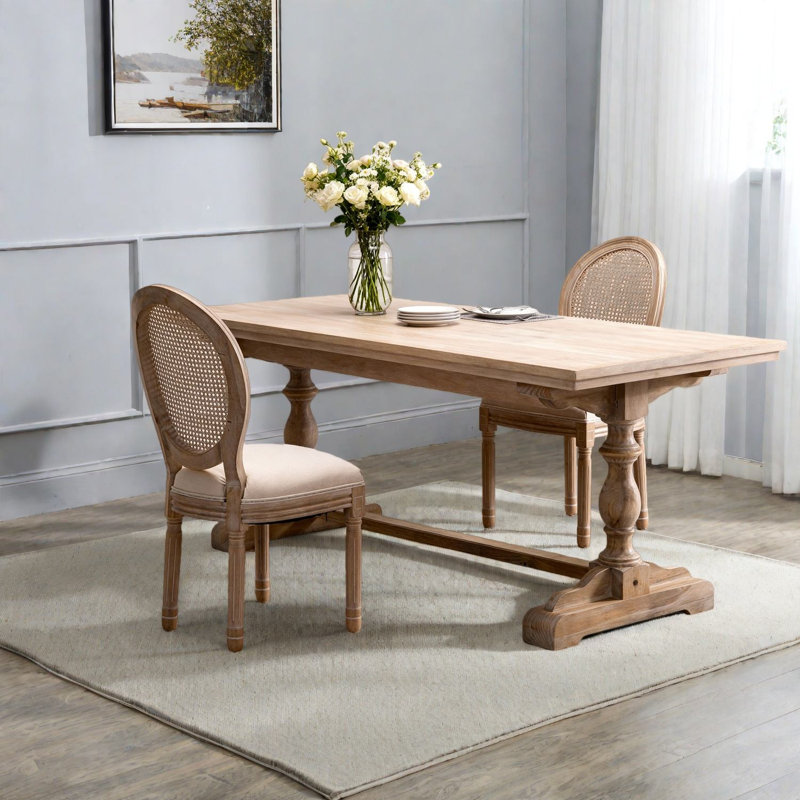 Comfortable Dining Chairs, Linen Wood French Farmhouse Kitchen Set