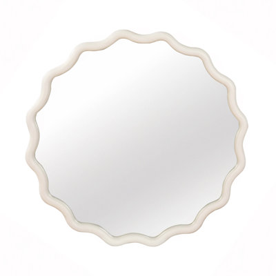 30" Wavy Round Solid Wood Frame Decorative Mirror,For Bedroom, Bathroom, Living Room, Entryway