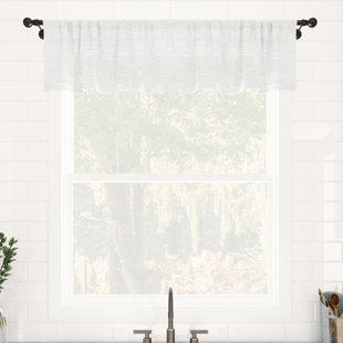 Clean Window Aya Textured Slub Stripe Linen Blend Sheer Rod Pocket Kitchen Curtain Valance