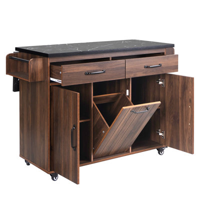 Mediun Kitchen Island With Drop Leaf And Trash Can Storage Cabinet