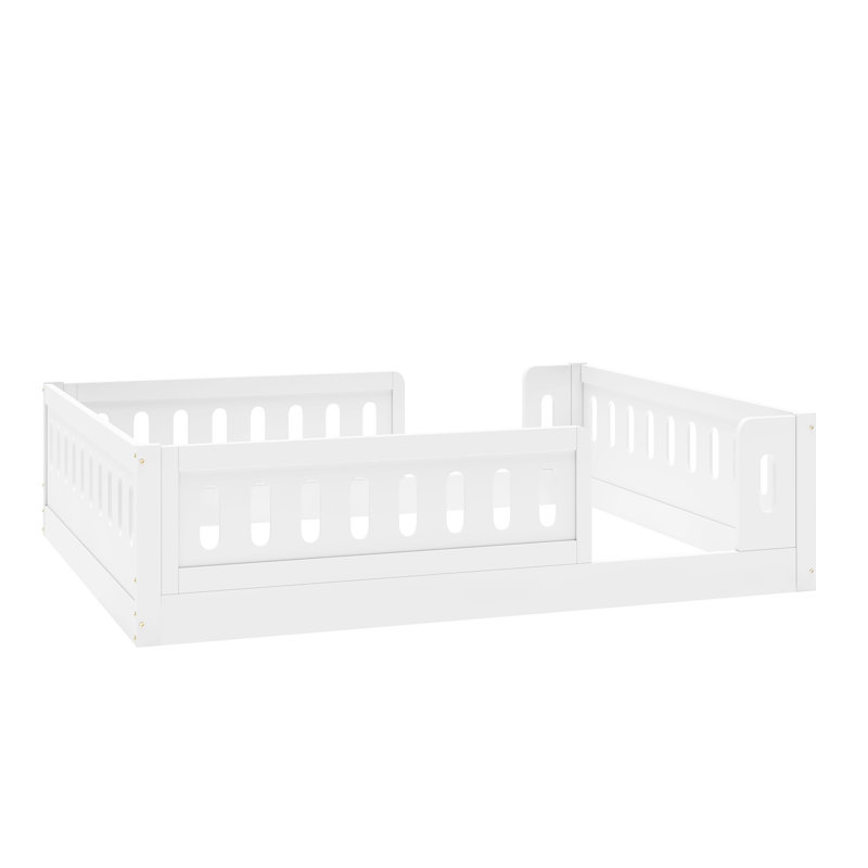 Lit plateforme double en bois massif avec garde-corps - Bois de pin robuste, sans sommier tapissier, blanc, Blanc