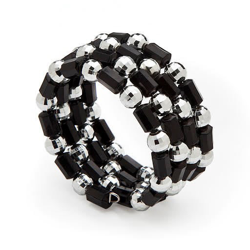 Rond de serviette élégant à perles, Noir