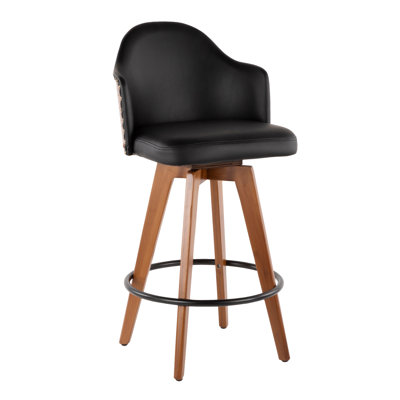 Tabouret de comptoir Ahoy Mid-Century en noyer et similicuir noir par Lumisource