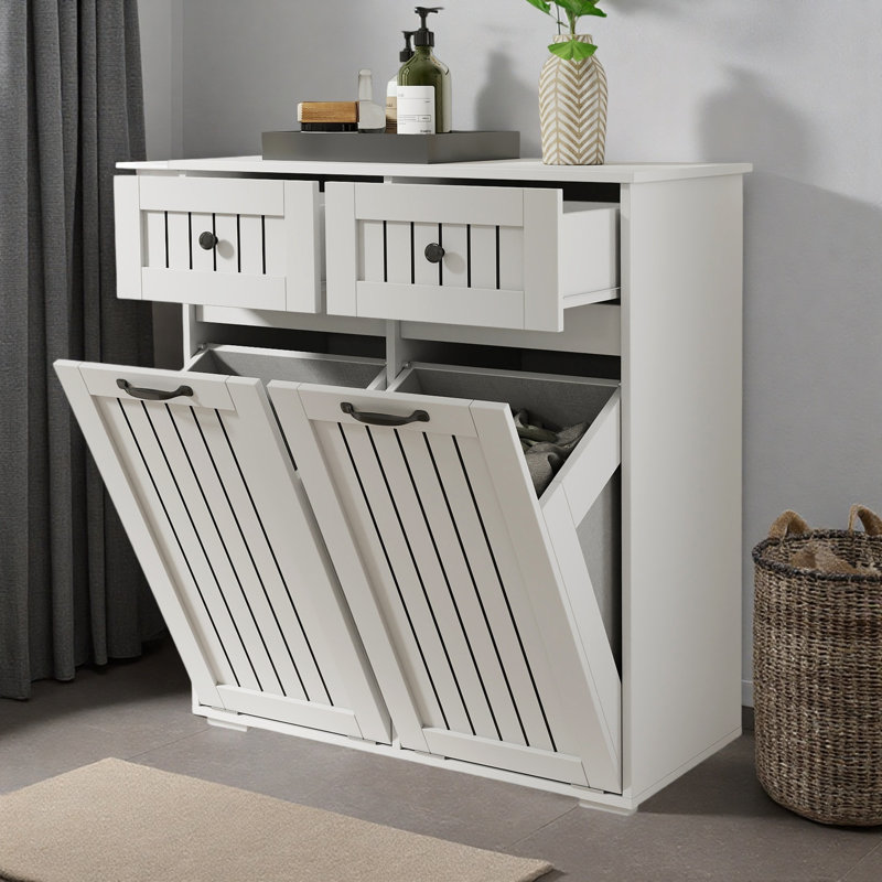 Laundry Cabinet With 2 Removable Laundry Basket And 2 Drawers