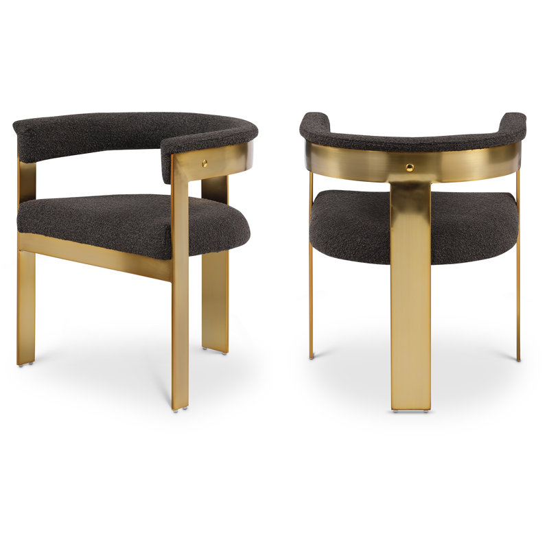 Romeo Unfinished Upholstered Back Arm Chair, Brushed Gold, Brown Boucle Fabric