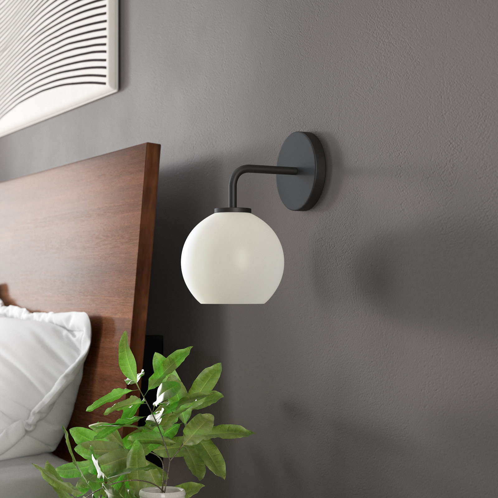 Childerley Single Light Dimmable Armed Sconce, Midnight Black, White