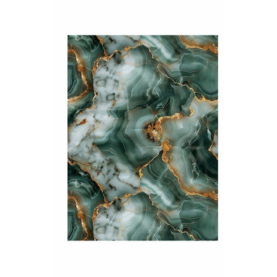 Abstrait vert émeraude et cristaux de marbre géode dorée III, reproduction d'art moderne sans cadre