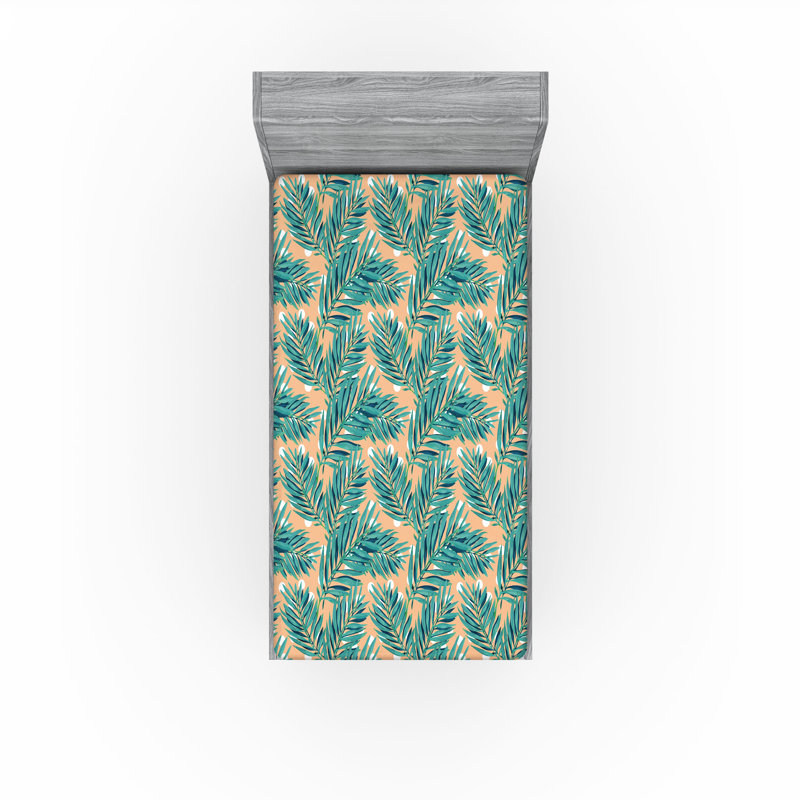 Drap-housse Ambesonne, Drap-housse de taille simple, Saumon / blanc / motif floral bleu-vert