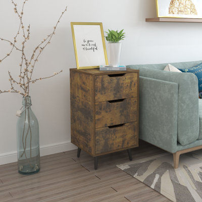 Modern Nightstand with 3 Drawers, Wooden Dresser with Metal Legs, Modern Bedroom Furniture, Bedside Table for Small Spaces, Storage End Side Table for Living Room, Dark Grey