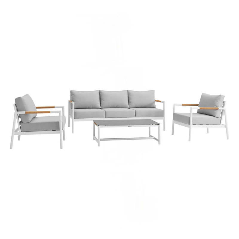 Canapé d'extérieur blanc et gris en aluminium et bois de teck Wyncrest