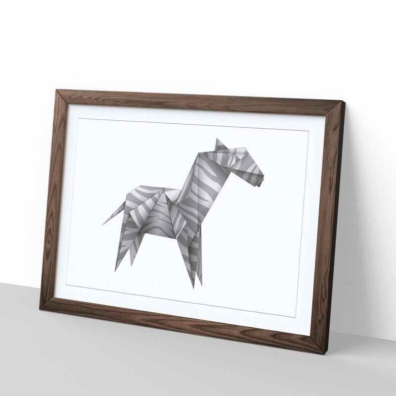 Origami Zebra Framed - Framed Print, Walnut