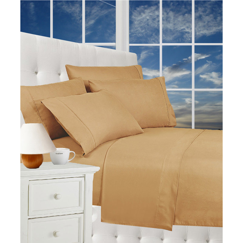 Microfiber Percale Sheet Set with Deep Pocket Fitted Sheet, Gold, King Sheet Set + 1 Fitted Sheet + 2 Pillowcases