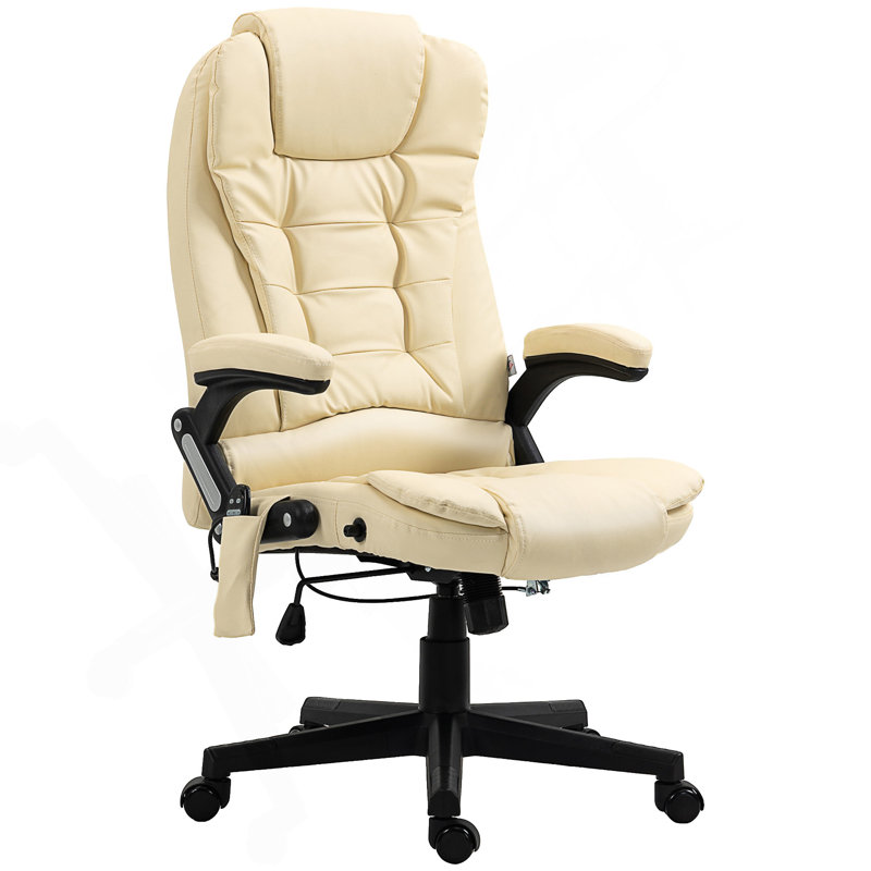 High Back Vibration Massage Office Chair with 6 Vibration Points, Heated Reclining with Remote, Beige, Faux Leather