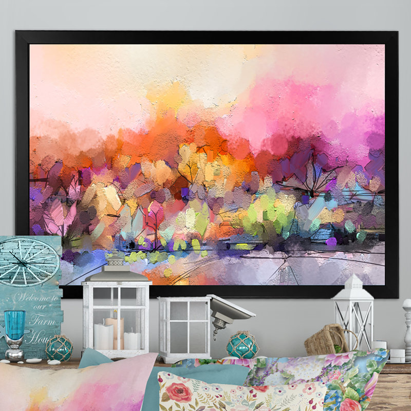 «Colorful Autumn Forest Grunge Art», reproduction sur toile flottante, Cadre noir, H 8 po x l 12 po x P 1 po